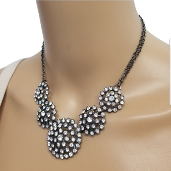 VINTAGE GUNMETAL & CZ FASHION NECKLACE - Picture 2 of 6
